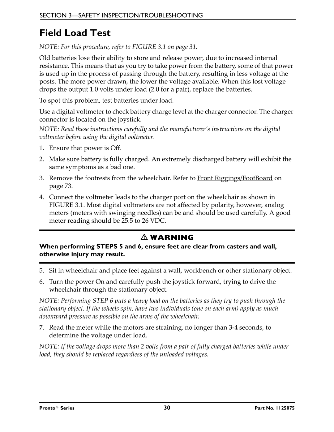 Invacare M50, M51, M61 service manual Field Load Test, Safety INSPECTION/TROUBLESHOOTING 