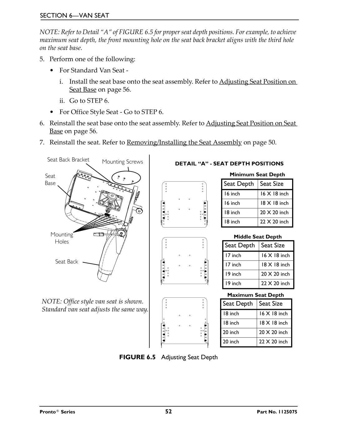 Invacare M51, M50, M61 service manual Adjusting Seat Depth 