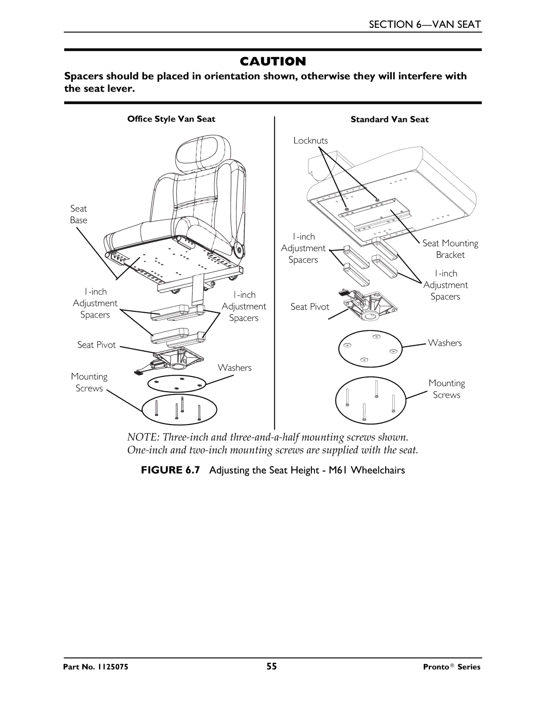 Invacare M51, M50 service manual Adjusting the Seat Height M61 Wheelchairs 