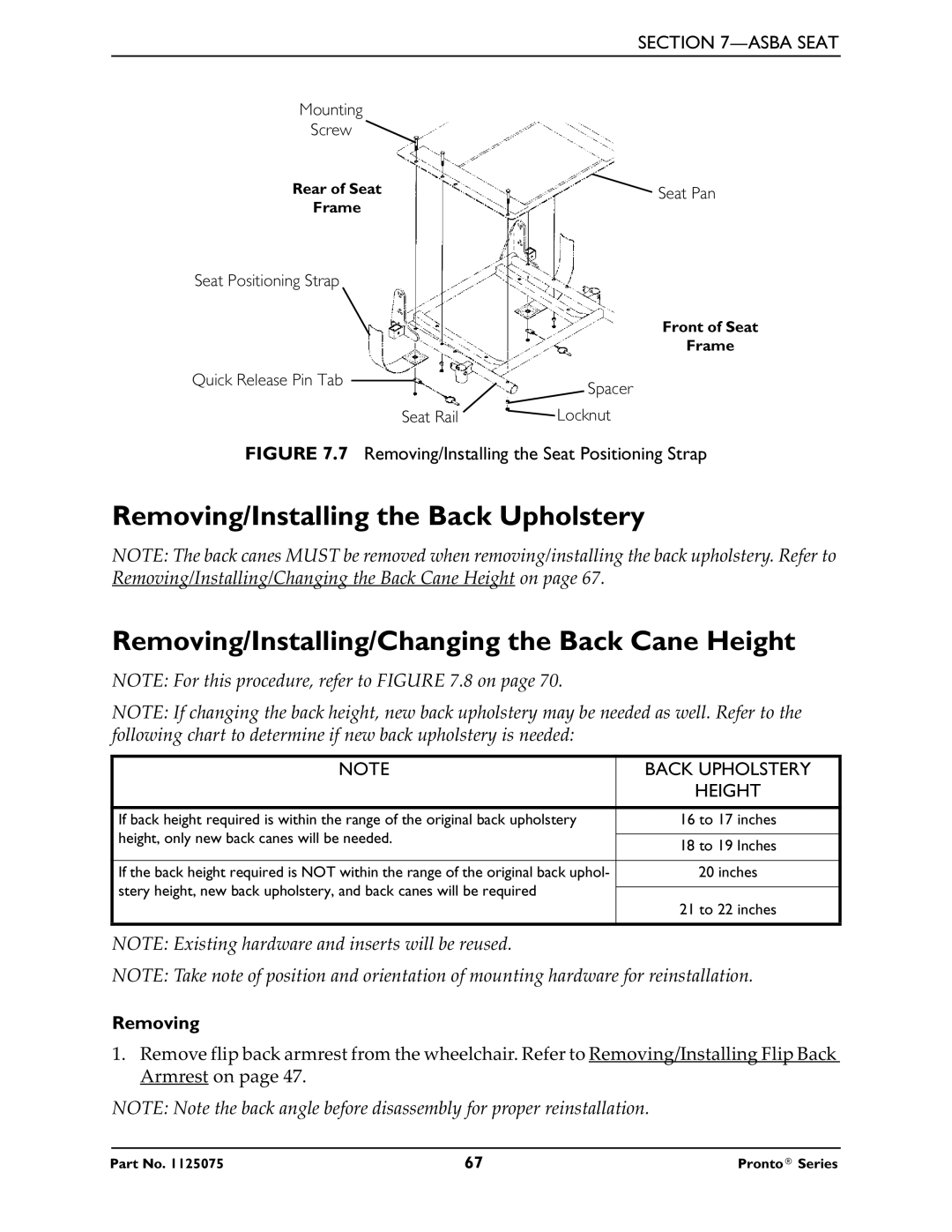 Invacare M51, M50, M61 service manual Back Upholstery, Height, only new back canes will be needed 