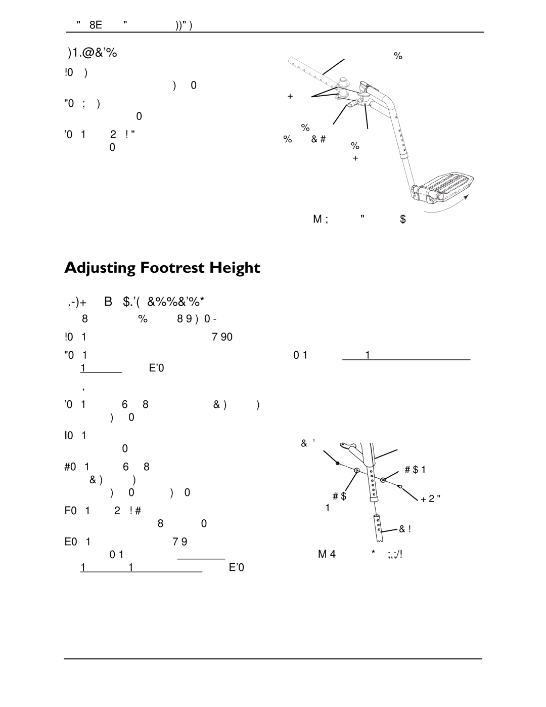 Invacare M61, M50, M51 service manual Adjusting Footrest Height, Model PHWH93 Front Riggings 