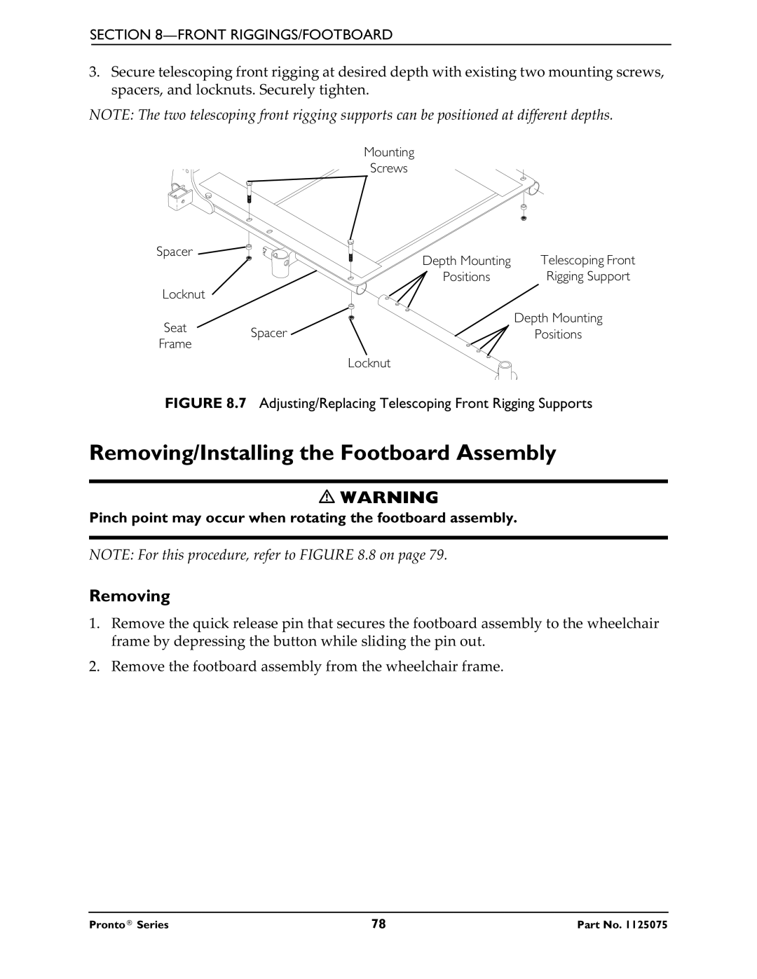 Invacare M50, M51, M61 service manual Removing/Installing the Footboard Assembly 