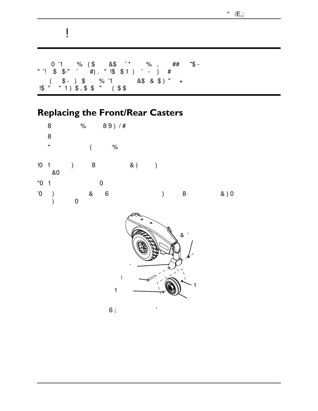 Invacare M50, M51, M61 service manual Wheels, Replacing the Front/Rear Casters 