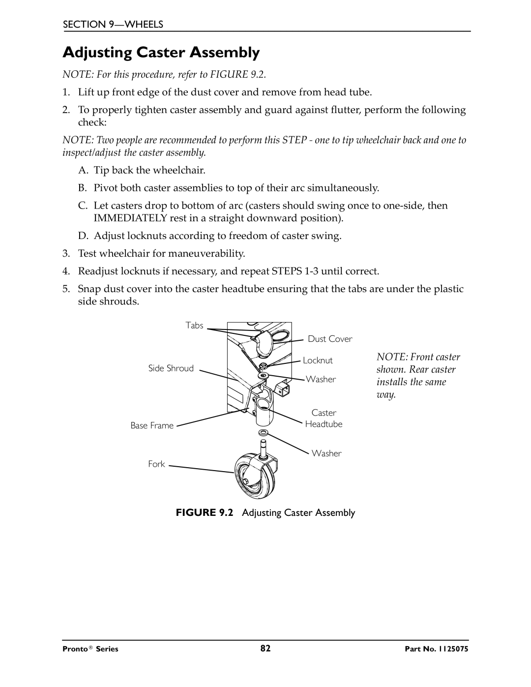 Invacare M51, M50, M61 service manual Adjusting Caster Assembly 