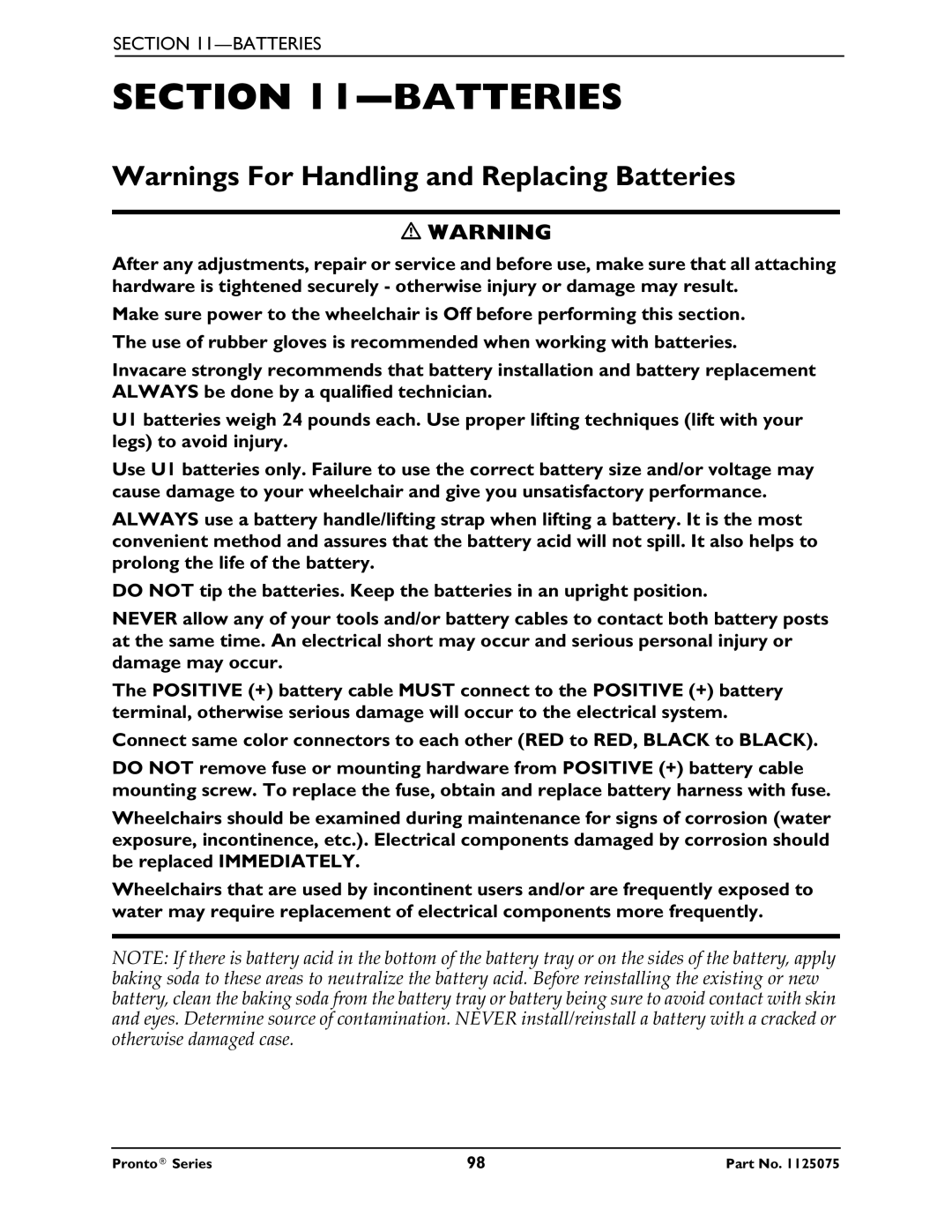 Invacare M61, M50, M51 service manual Batteries 