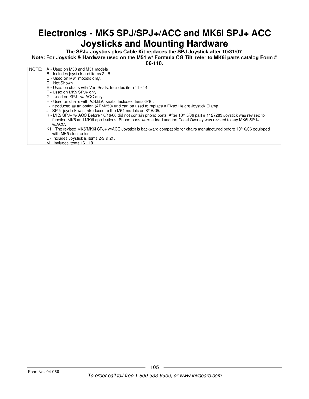 Invacare M51TM, M50TM manual 105 