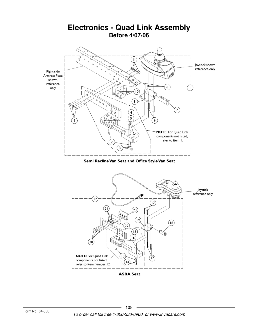 Invacare M50TM, M51TM manual Electronics Quad Link Assembly, Before 4/07/06 