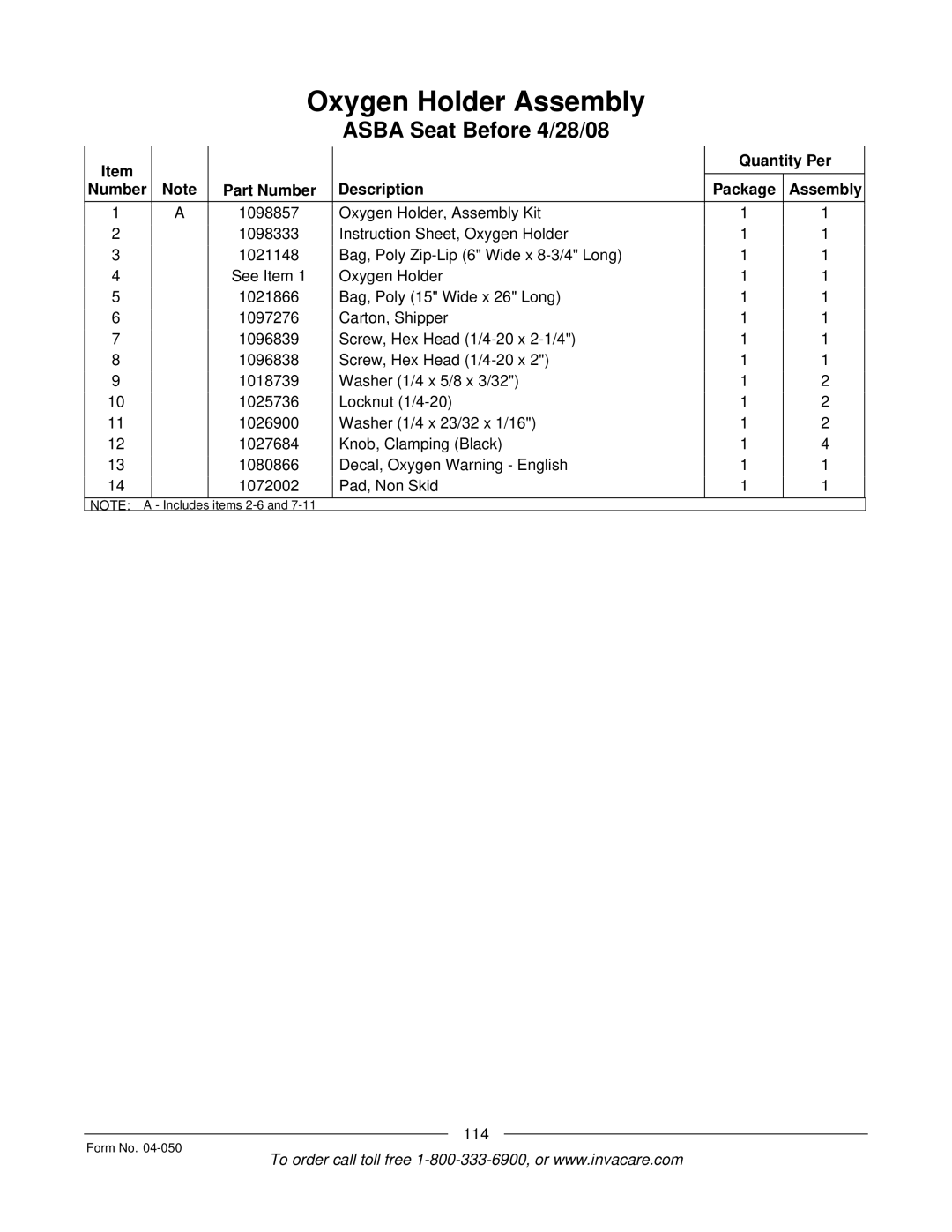 Invacare M50TM, M51TM manual 114 