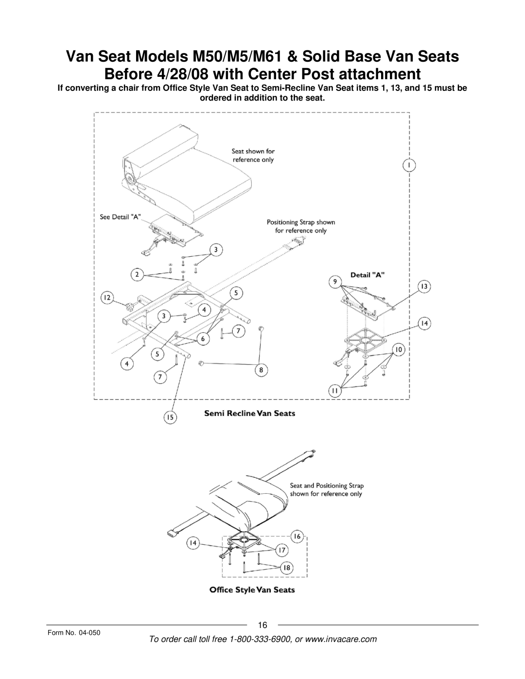 Invacare M50TM, M51TM manual Form No 