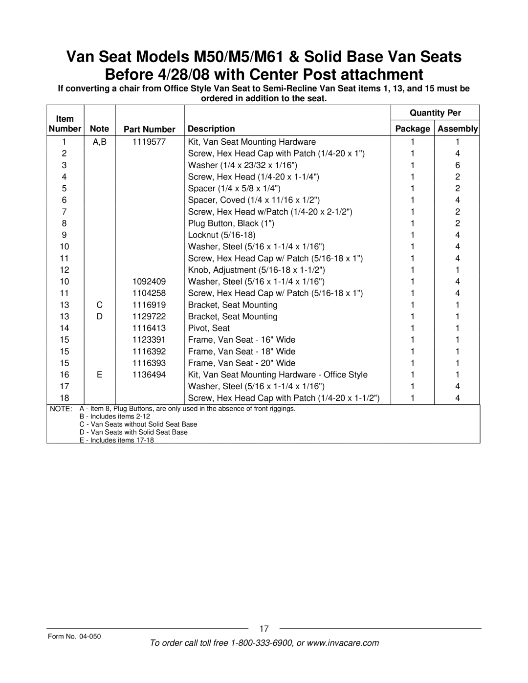 Invacare M51TM, M50TM manual 