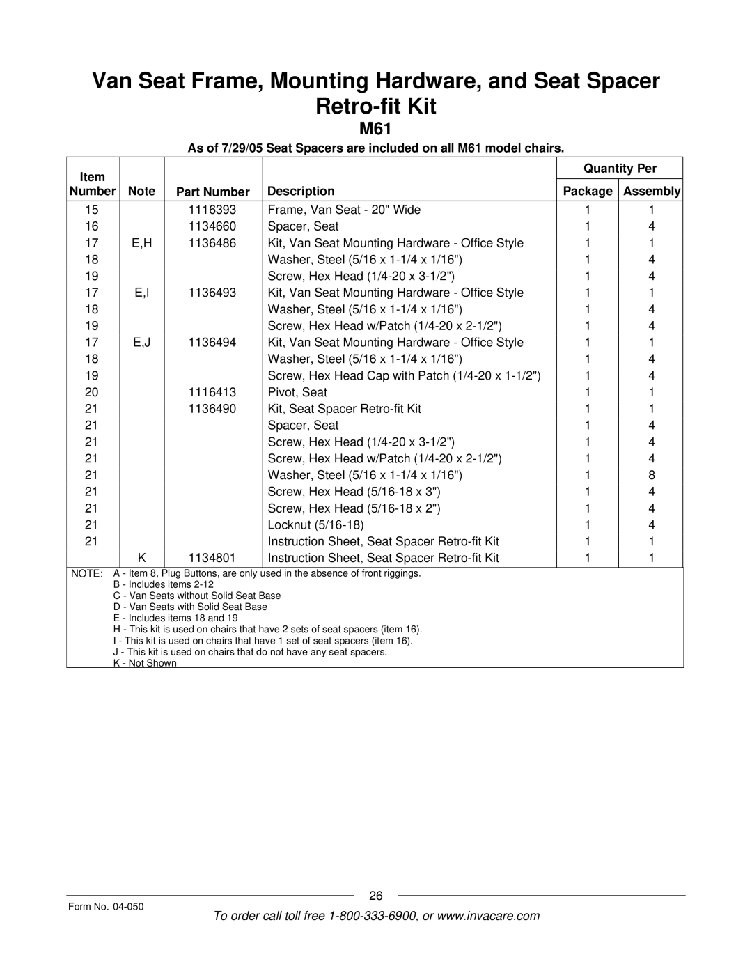 Invacare M50TM, M51TM manual M61 