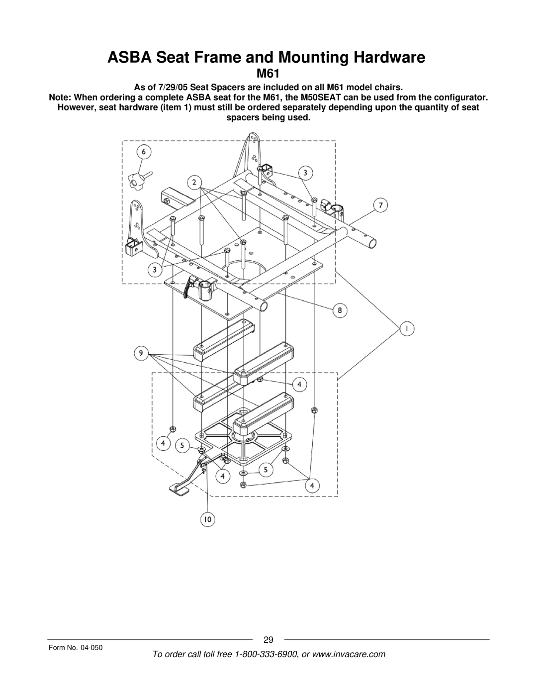 Invacare M51TM, M50TM manual M61 