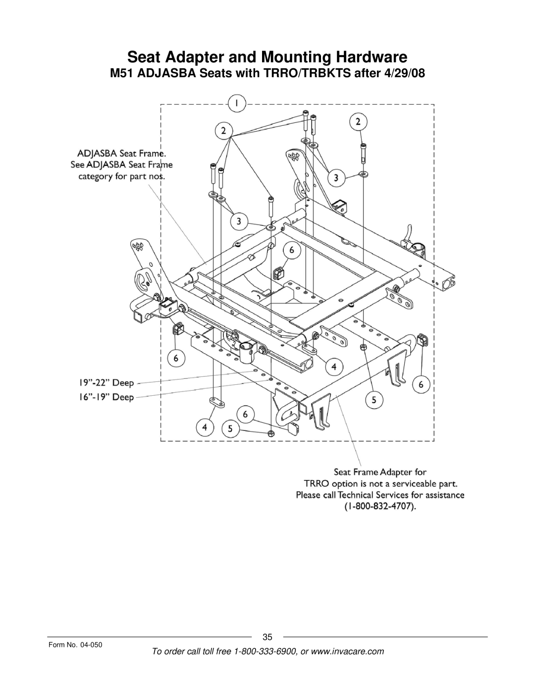 Invacare M51TM, M50TM manual M51 Adjasba Seats with TRRO/TRBKTS after 4/29/08 