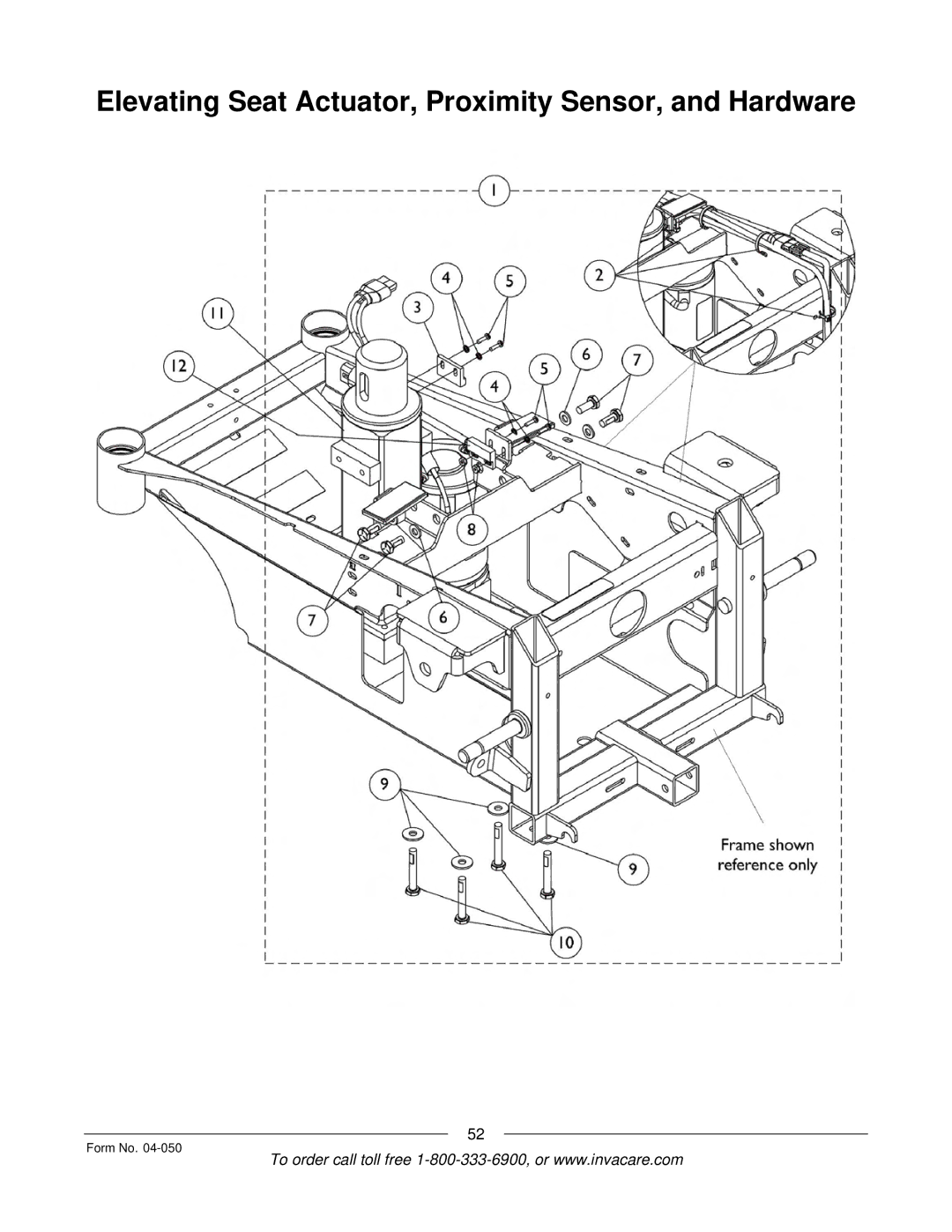 Invacare M50TM, M51TM manual Elevating Seat Actuator, Proximity Sensor, and Hardware 