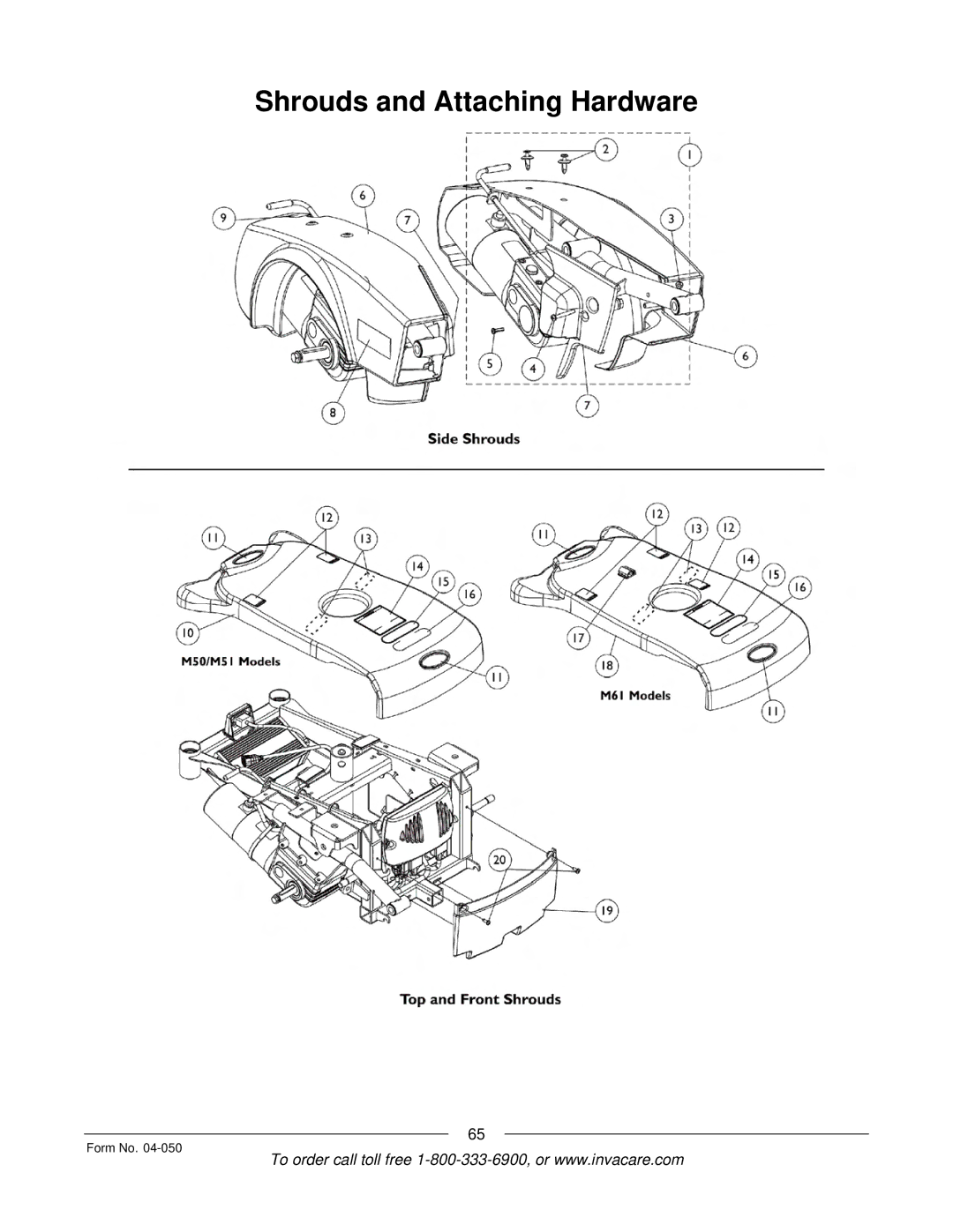 Invacare M51TM, M50TM manual Shrouds and Attaching Hardware 