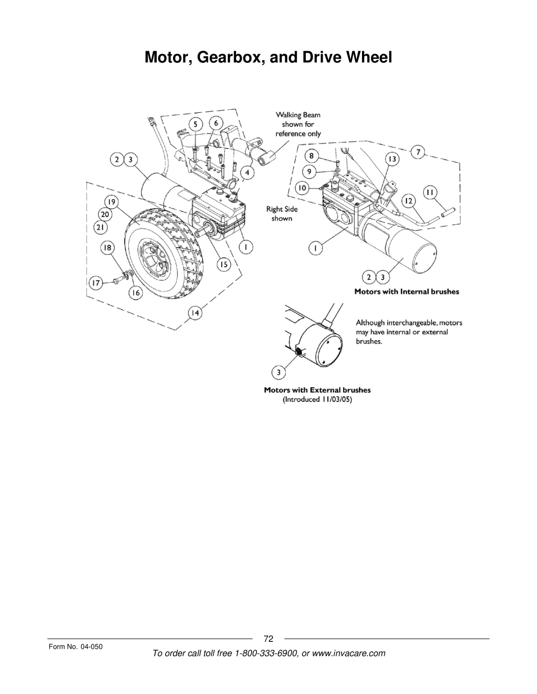 Invacare M50TM, M51TM manual Motor, Gearbox, and Drive Wheel 