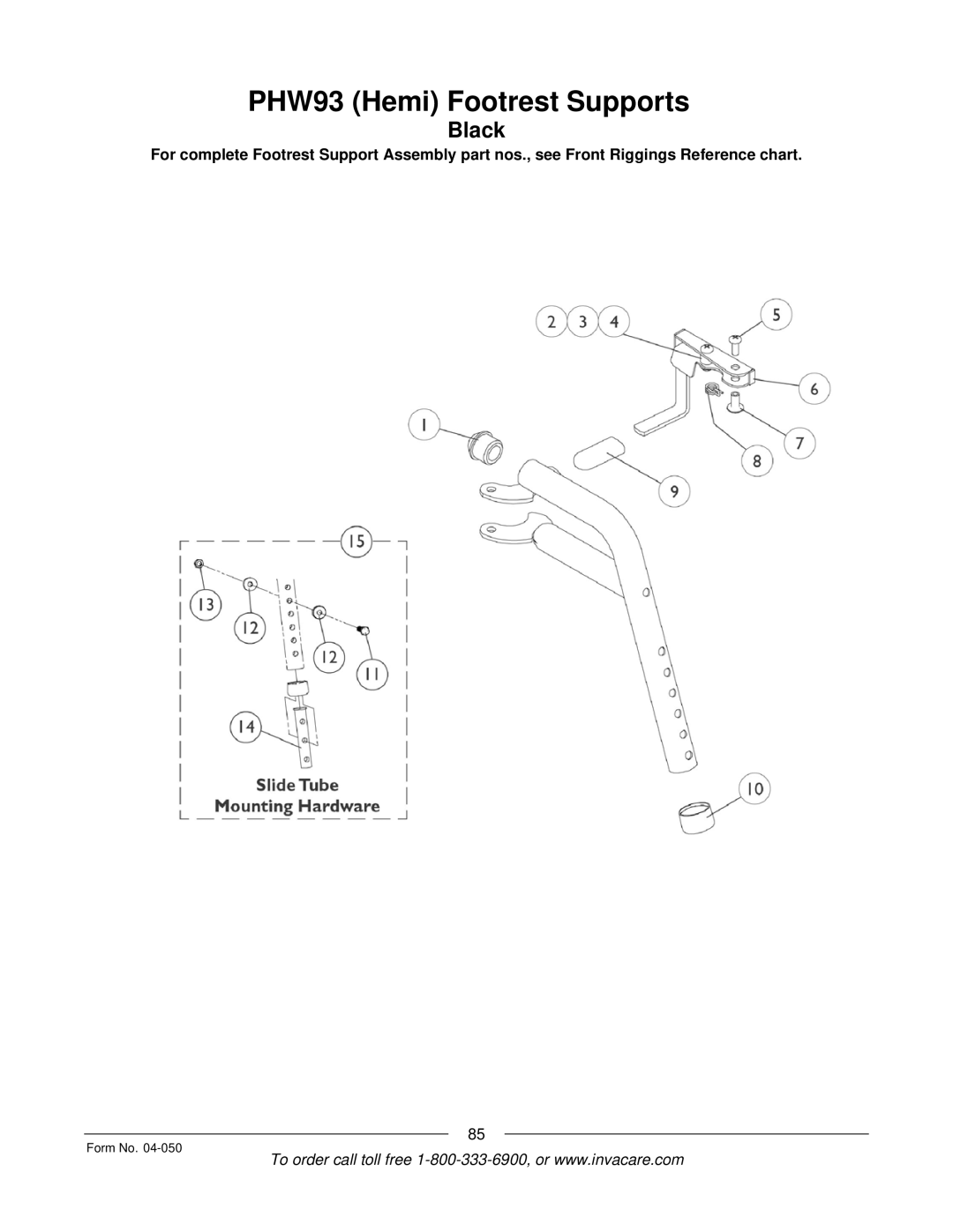 Invacare M51TM, M50TM manual PHW93 Hemi Footrest Supports, Black 