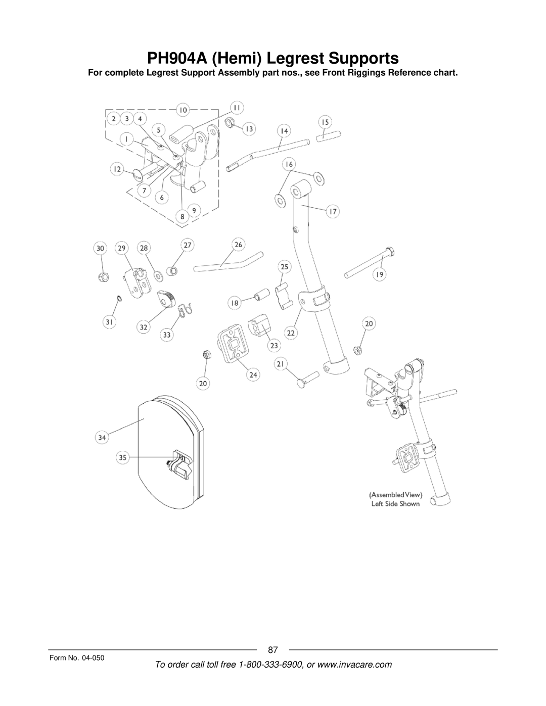 Invacare M51TM, M50TM manual PH904A Hemi Legrest Supports 