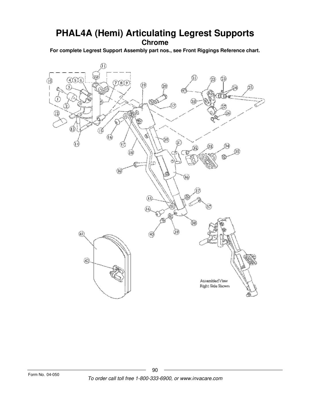 Invacare M50TM, M51TM manual PHAL4A Hemi Articulating Legrest Supports, Chrome 