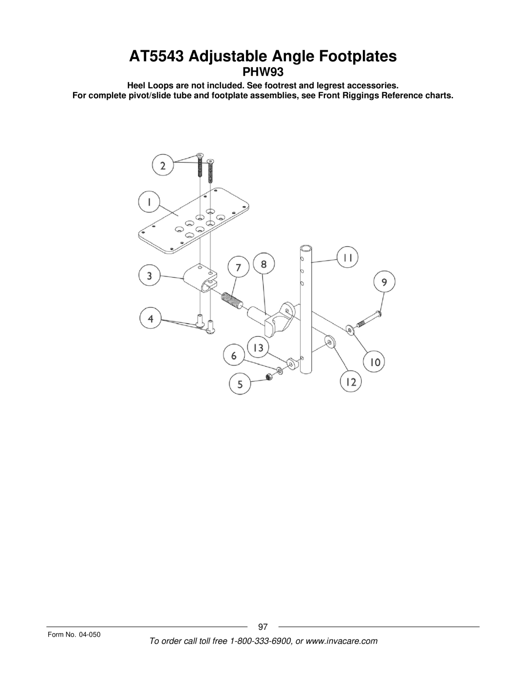 Invacare M51TM, M50TM manual AT5543 Adjustable Angle Footplates 