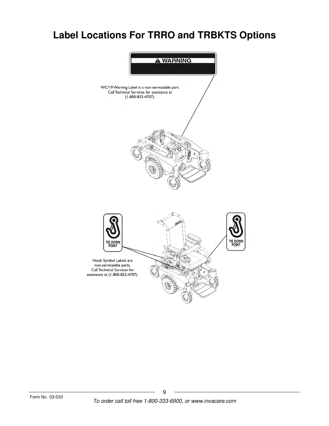 Invacare M71 Jr manual Label Locations For Trro and Trbkts Options 