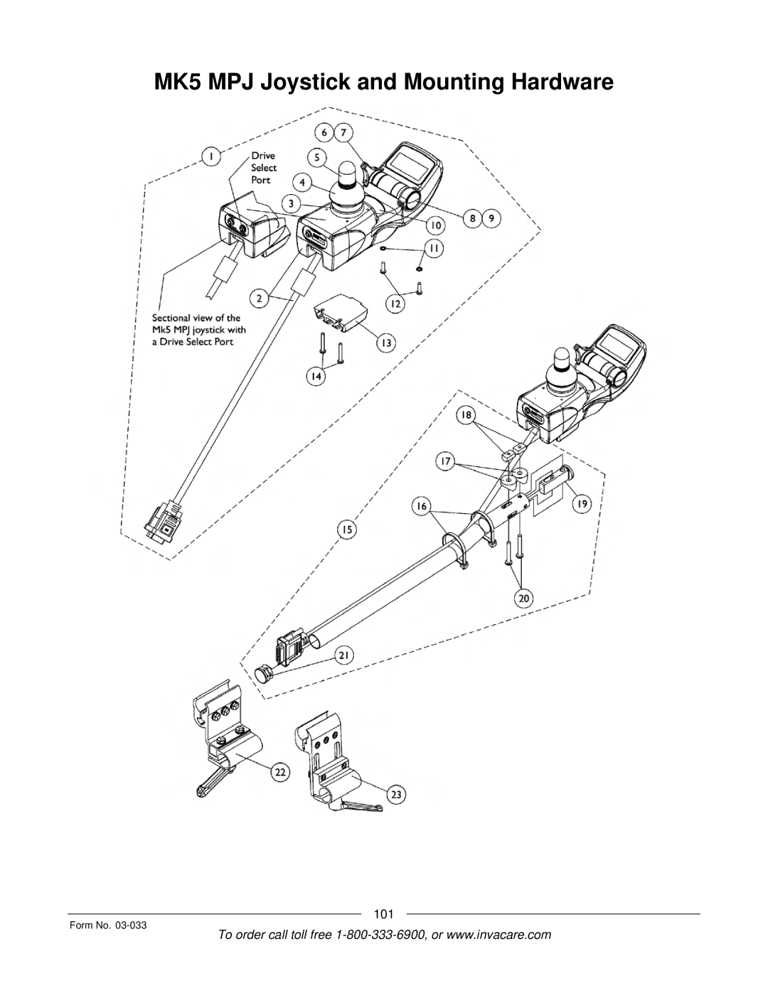 Invacare M71 Jr manual MK5 MPJ Joystick and Mounting Hardware 