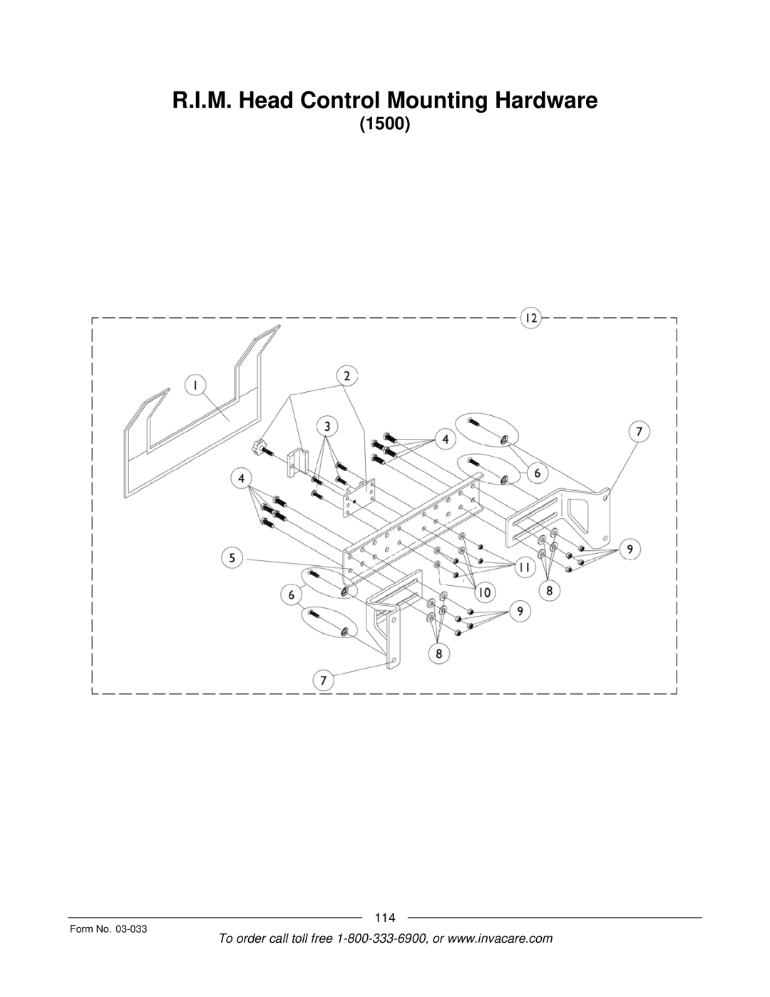 Invacare M71 Jr manual M. Head Control Mounting Hardware 