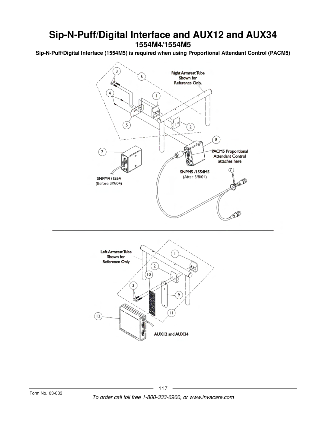 Invacare M71 Jr manual Sip-N-Puff/Digital Interface and AUX12 and AUX34, 1554M4/1554M5 