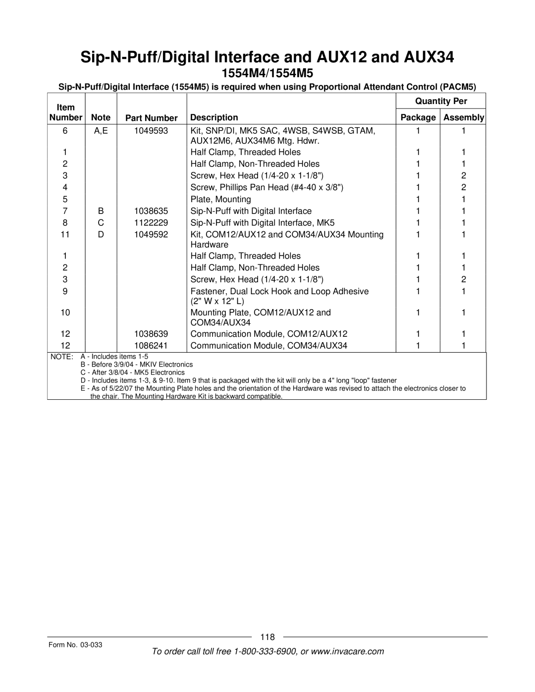 Invacare M71 Jr manual COM34/AUX34 