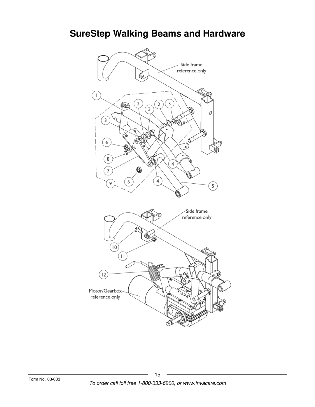 Invacare M71 Jr manual SureStep Walking Beams and Hardware 