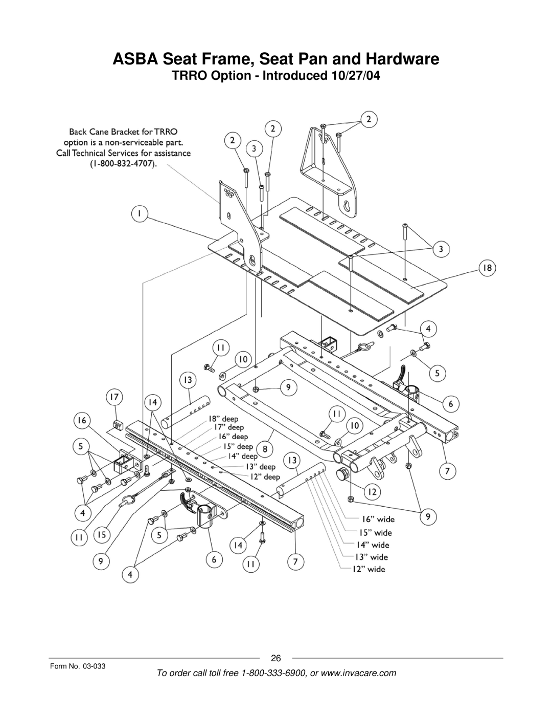 Invacare M71 Jr manual Asba Seat Frame, Seat Pan and Hardware 