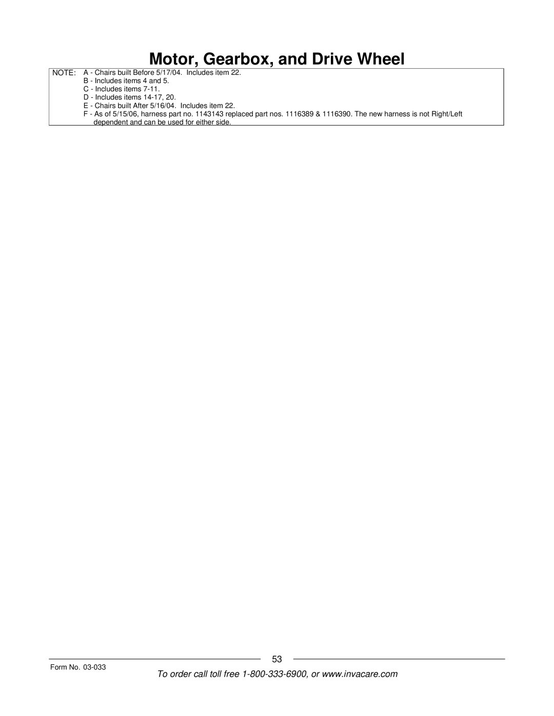 Invacare M71 Jr manual Motor, Gearbox, and Drive Wheel 