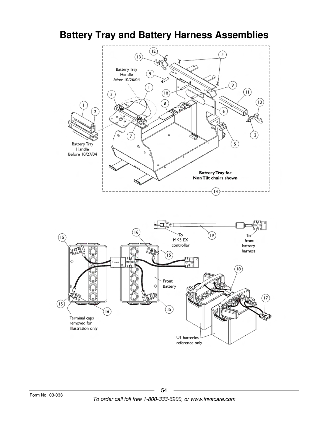 Invacare M71 Jr manual Battery Tray and Battery Harness Assemblies 