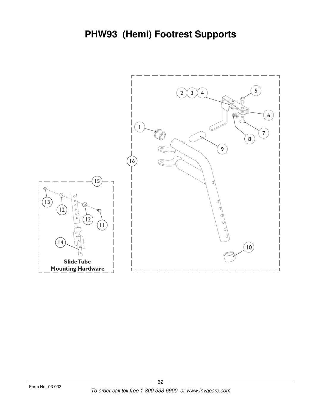 Invacare M71 Jr manual PHW93 Hemi Footrest Supports 