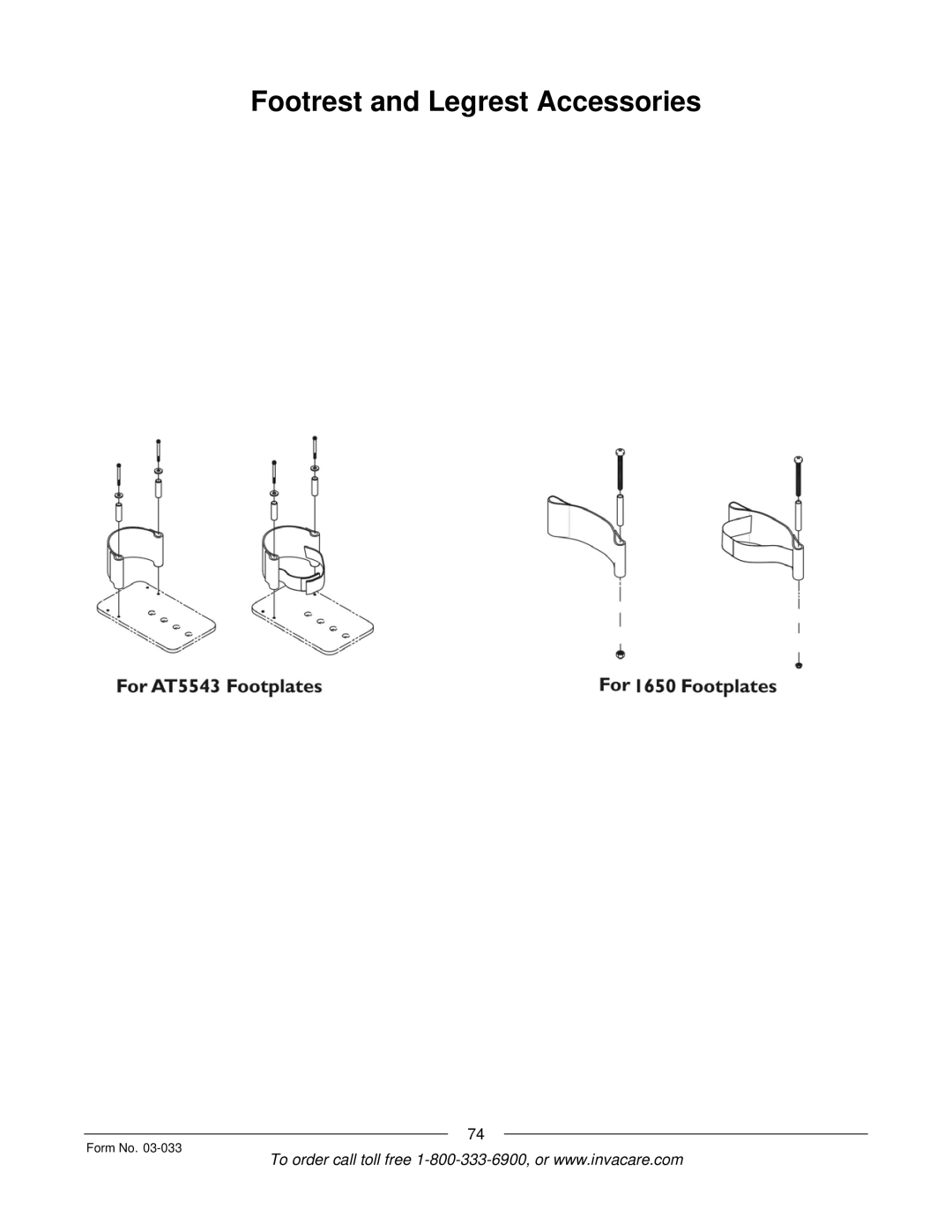 Invacare M71 Jr manual Footrest and Legrest Accessories 