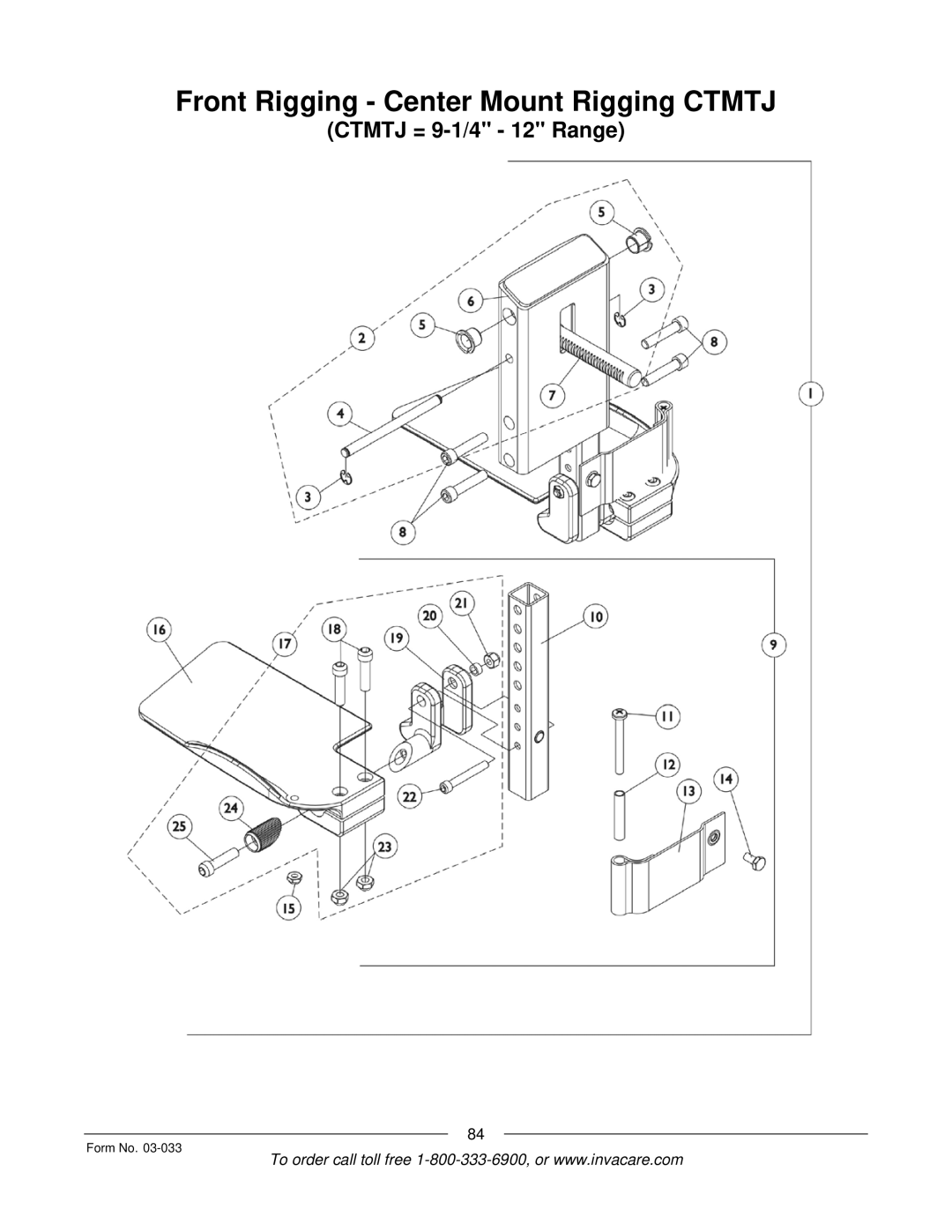 Invacare M71 Jr manual Front Rigging Center Mount Rigging Ctmtj 