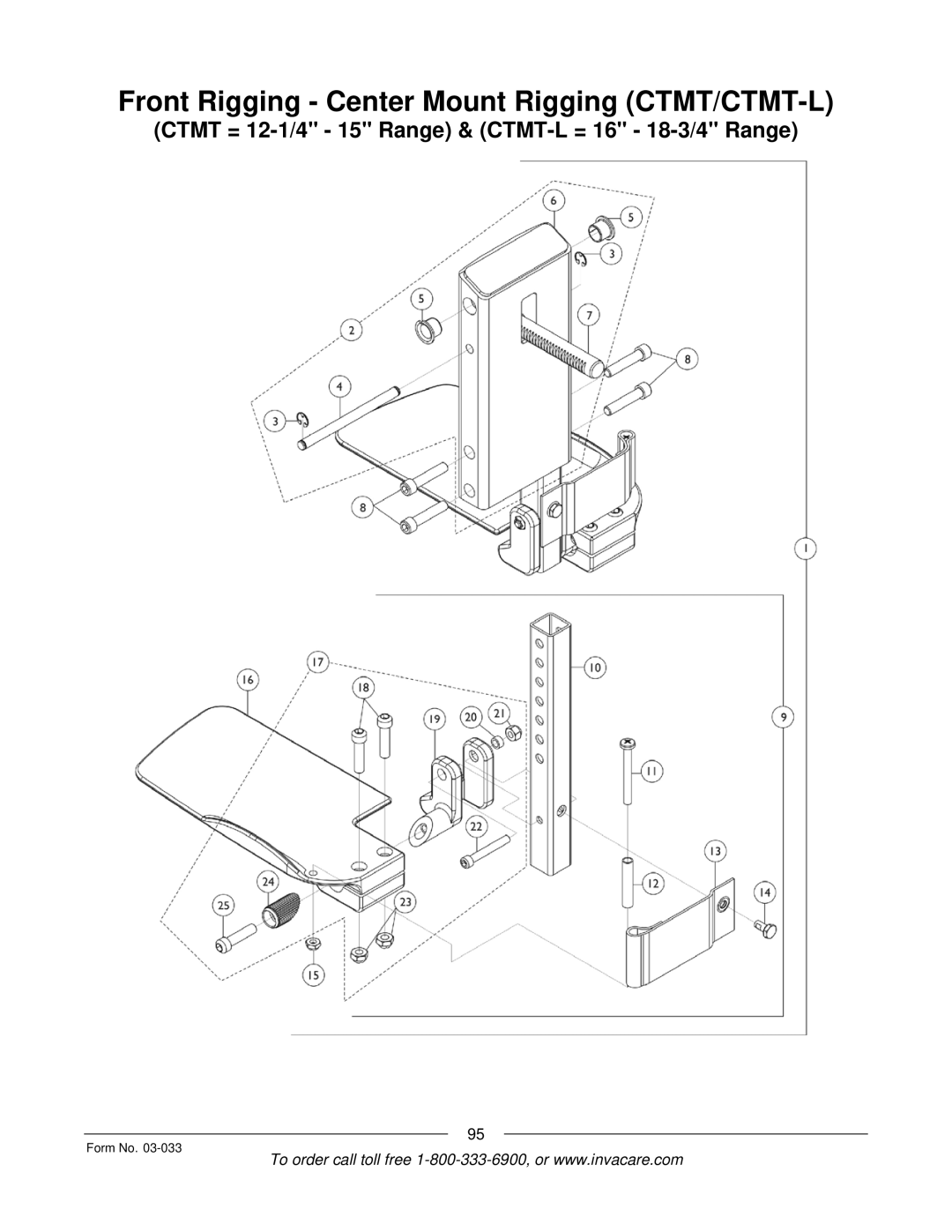 Invacare M71 Jr manual Front Rigging Center Mount Rigging CTMT/CTMT-L 