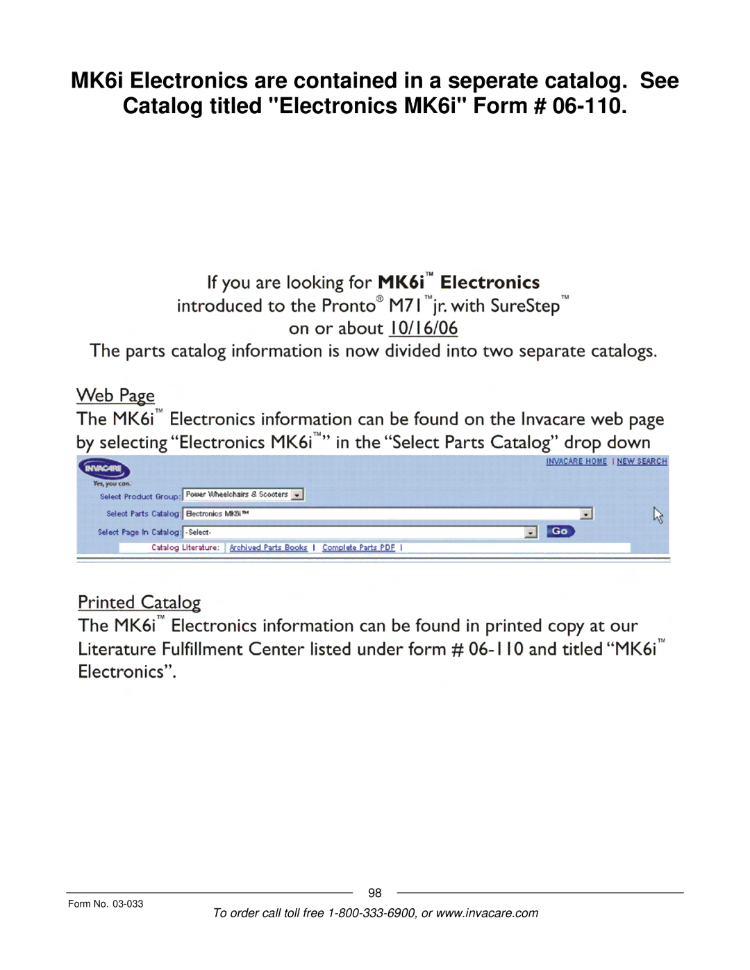 Invacare M71 Jr manual Form No 