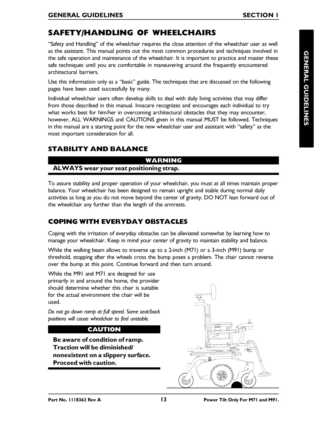 Invacare M71 manual SAFETY/HANDLING of Wheelchairs 