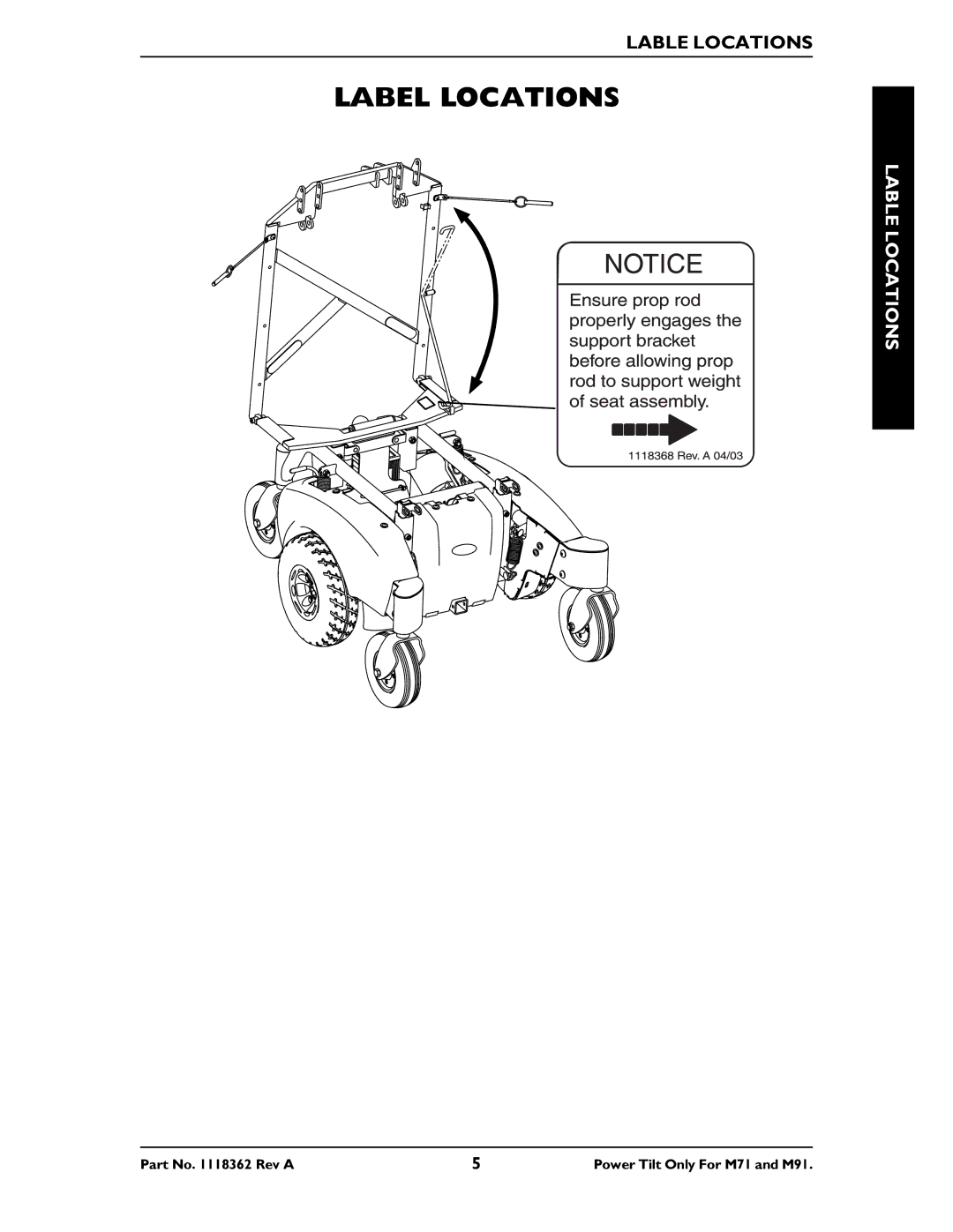 Invacare M71 manual Lable Locations 