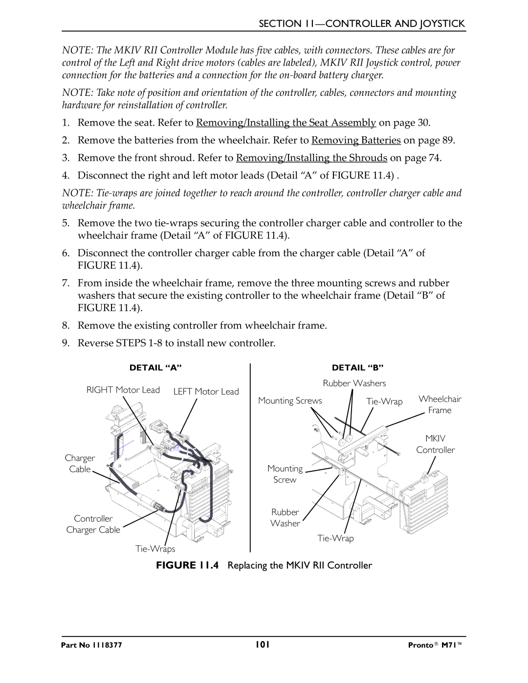 Invacare M71 service manual Replacing the Mkiv RII Controller 