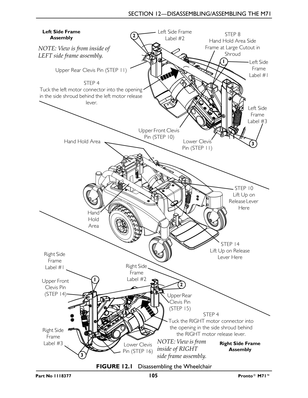 Invacare M71 service manual Disassembling the Wheelchair 