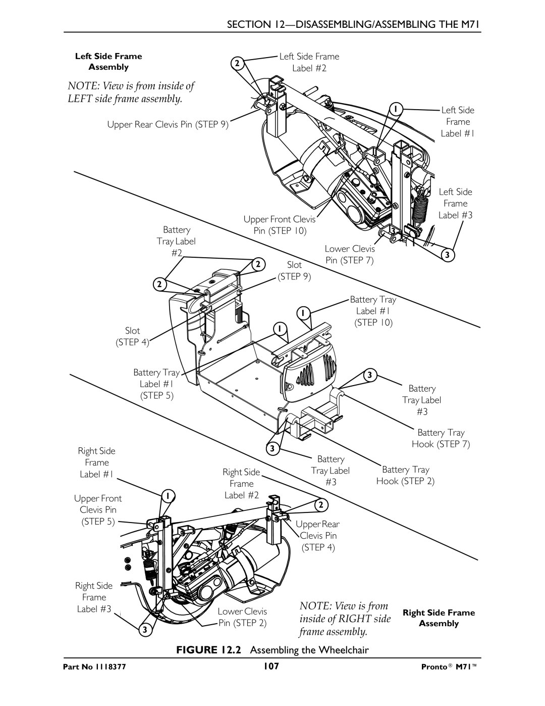 Invacare M71 service manual Assembling the Wheelchair 