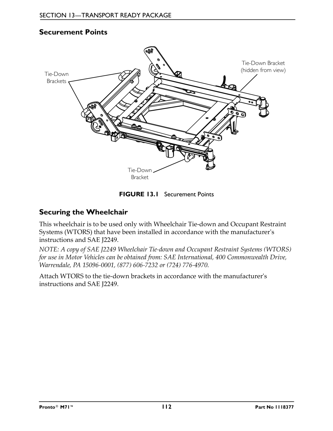 Invacare M71 service manual Securement Points, Securing the Wheelchair 