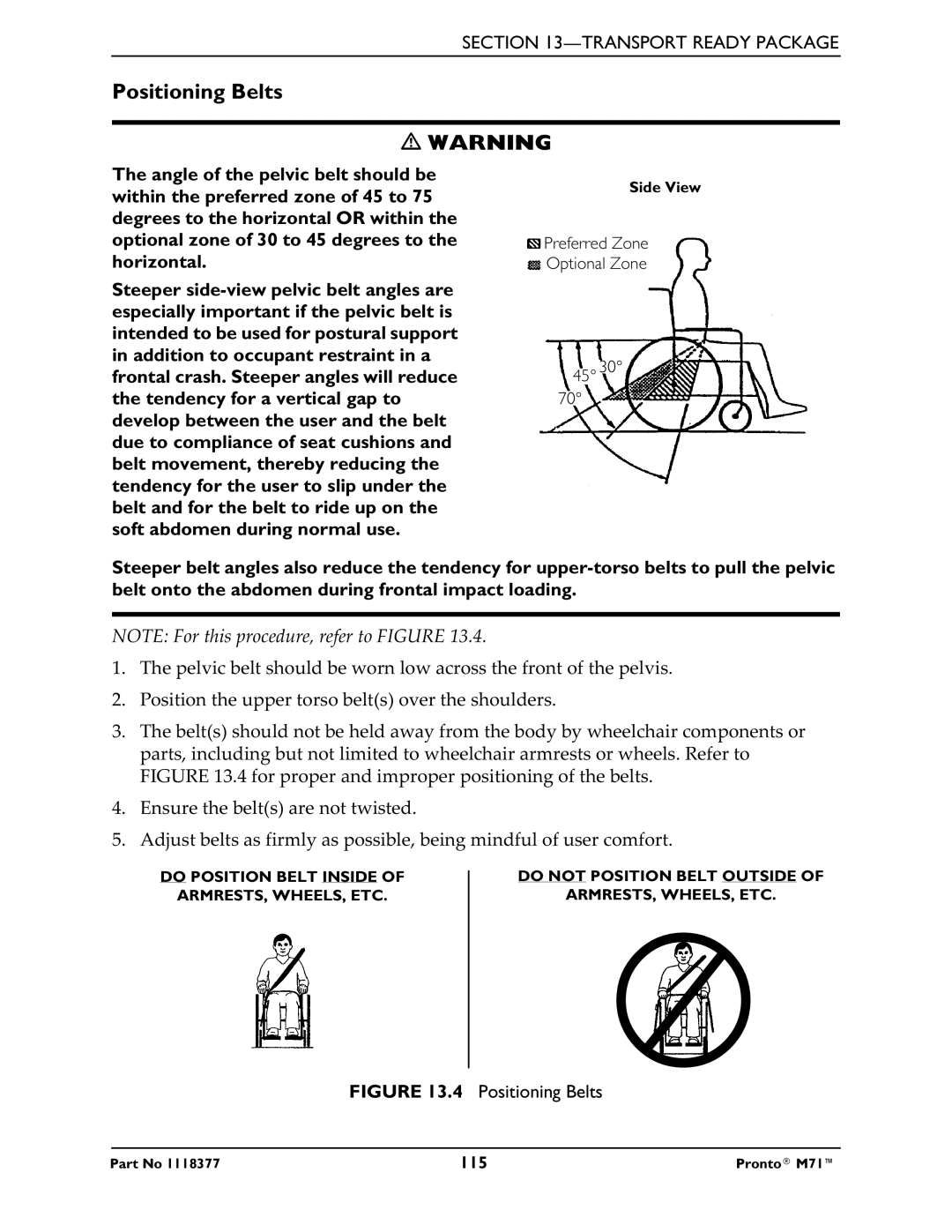 Invacare M71 service manual Positioning Belts 