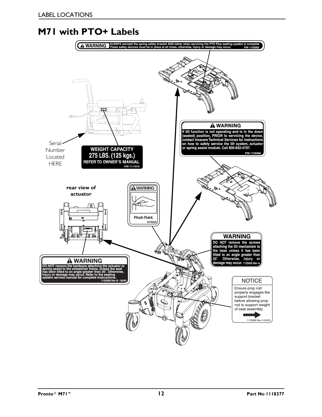 Invacare service manual M71 with PTO+ Labels 