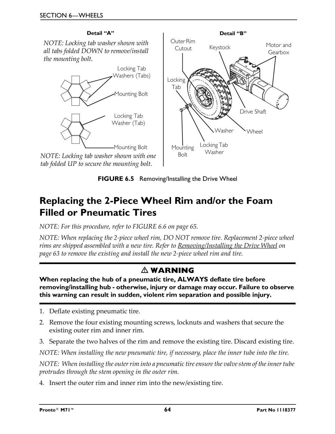 Invacare M71 service manual Removing/Installing the Drive Wheel 