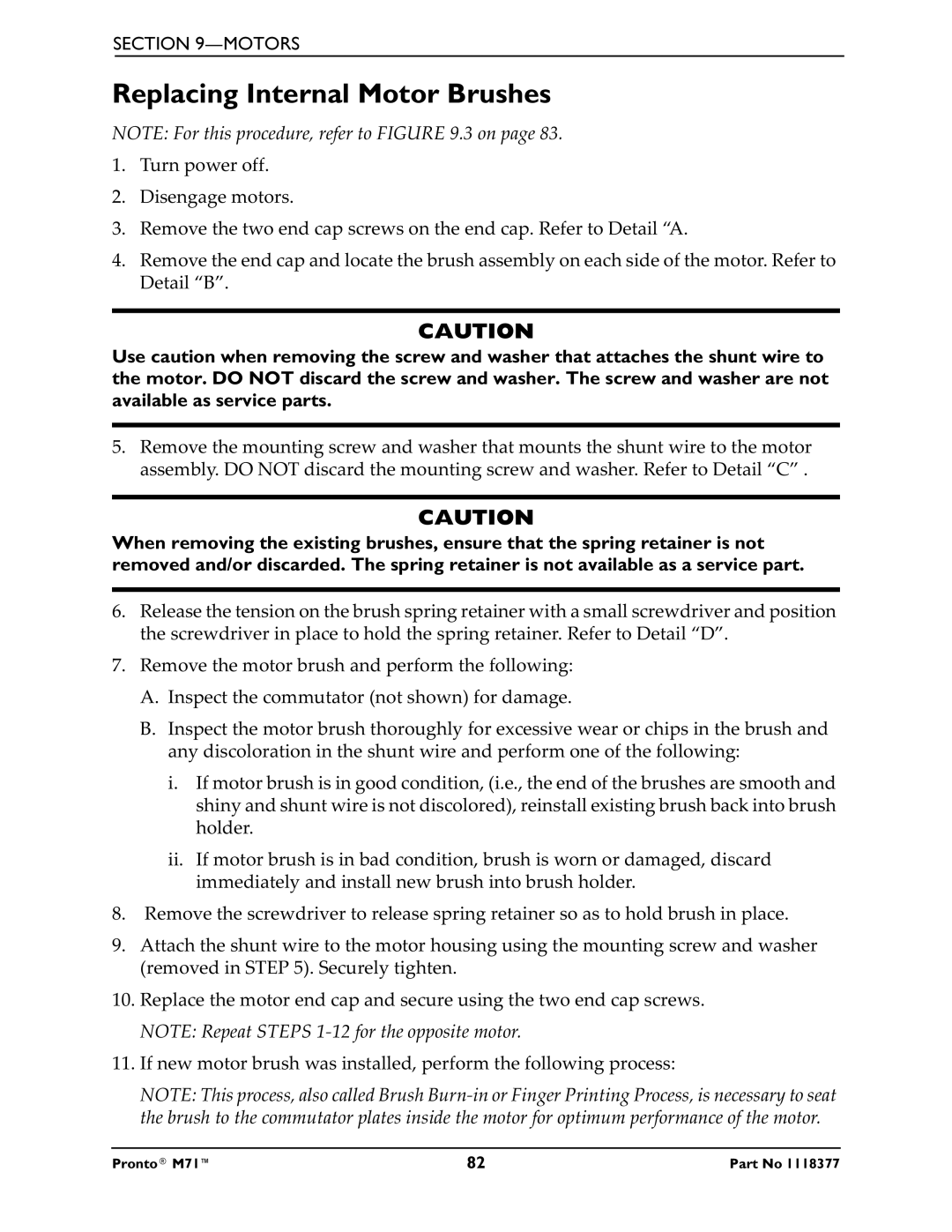 Invacare M71 service manual Replacing Internal Motor Brushes 