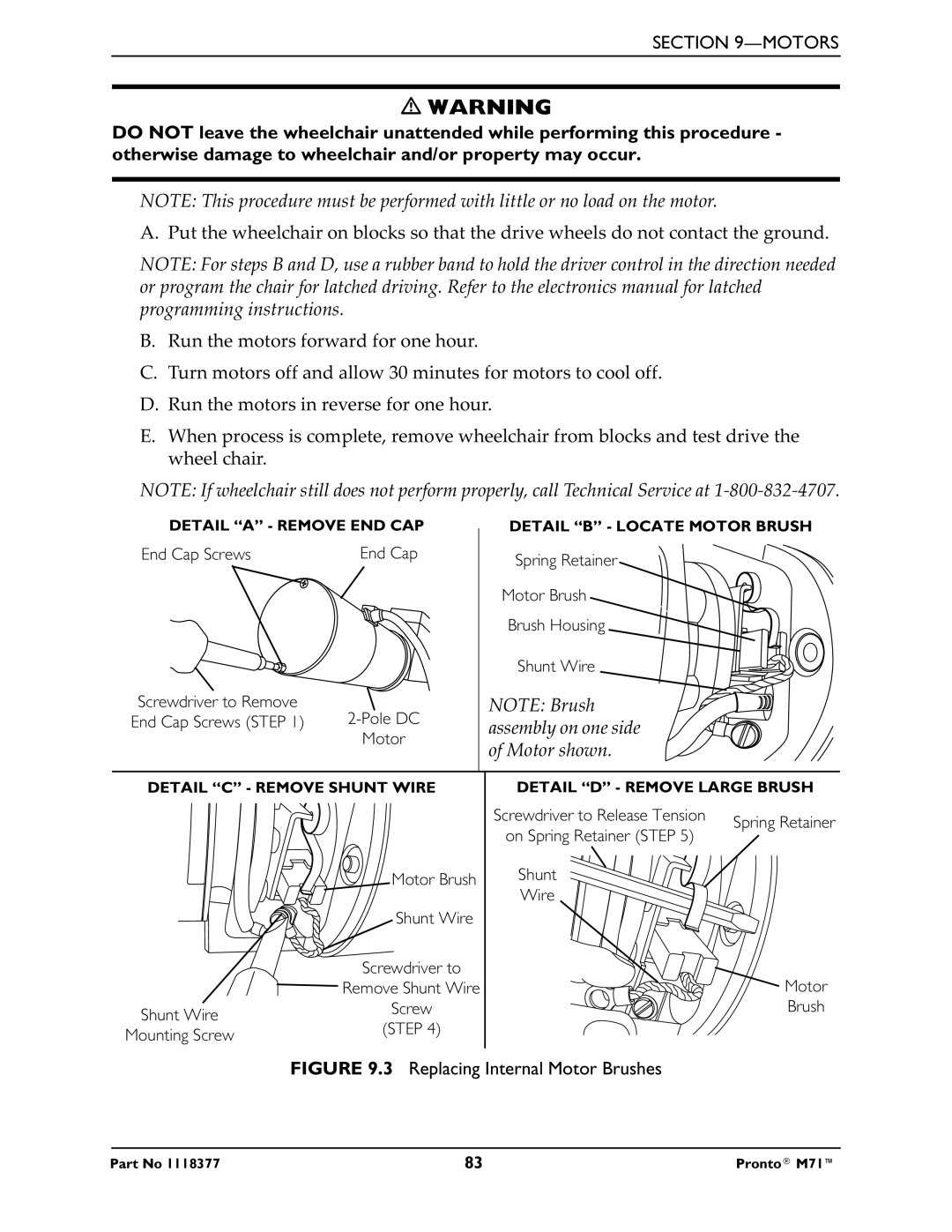 Invacare M71 service manual Replacing Internal Motor Brushes 