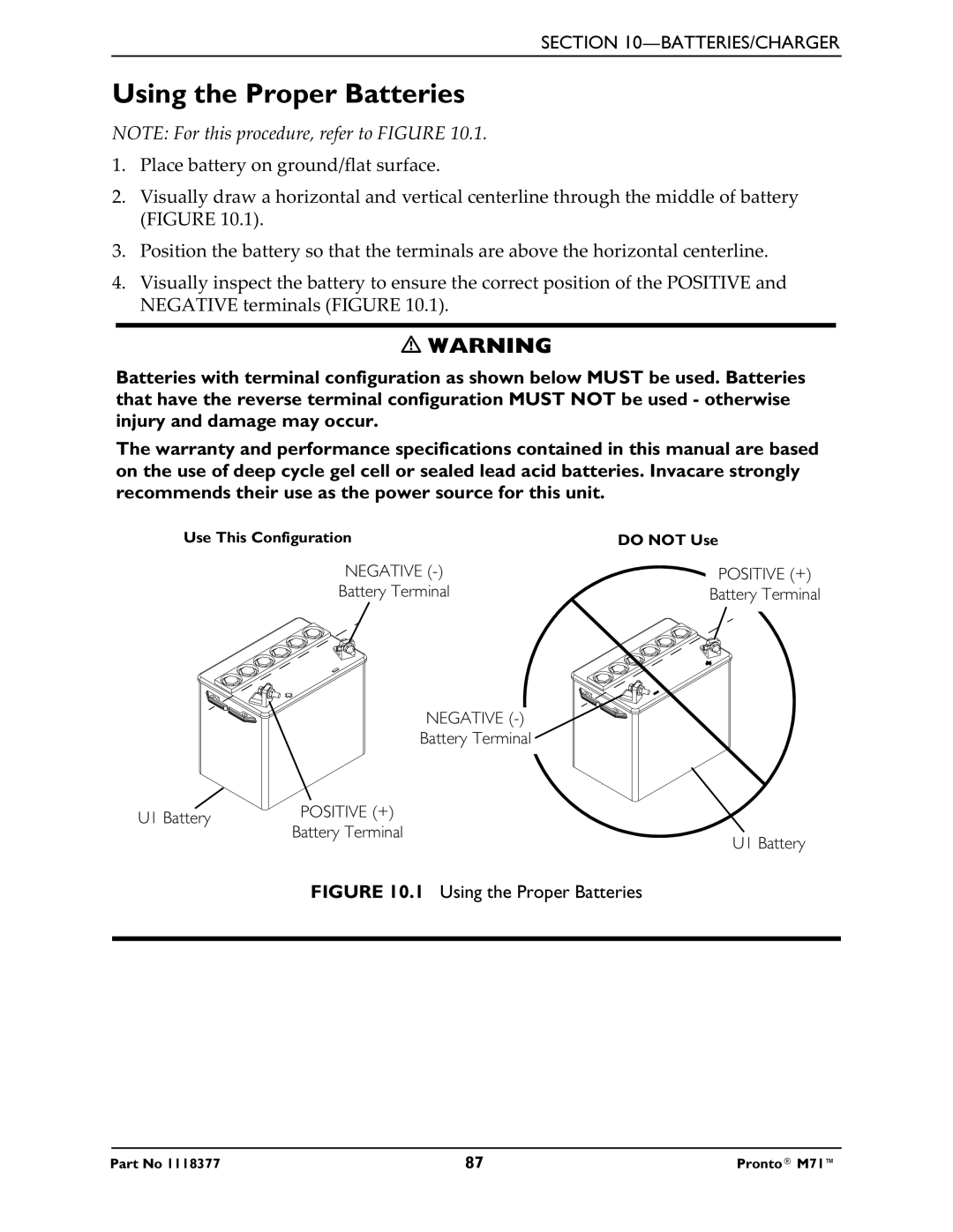 Invacare M71 service manual Using the Proper Batteries 